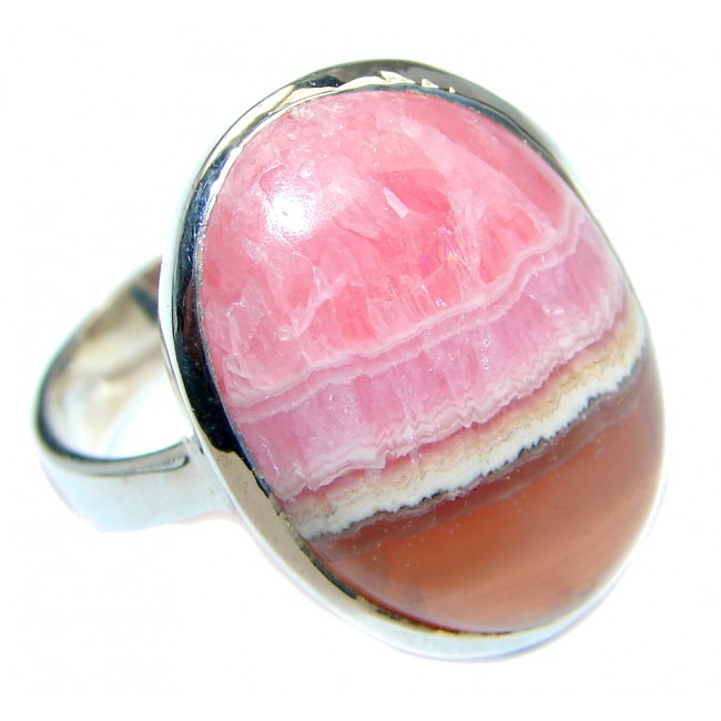 Excellent quality Pink Rhodochrosite Sterling Silver Ring size 8