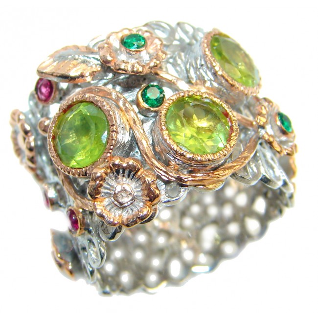 Sublime Style Peridot Emerald Ruby Rose Gold plated over Sterling Silver ring; size 7 3/4