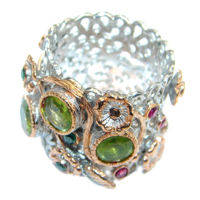 Sublime Style Peridot Emerald Ruby Rose Gold plated over Sterling Silver ring; size 7 3/4
