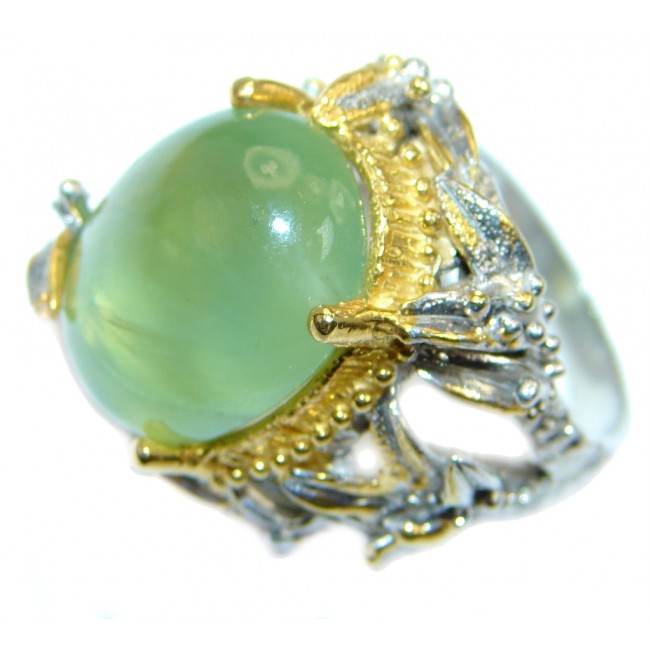 Jumbo 30ct Natural Prehnite Gold plated over 925 Sterling Silver Ring Size 6 1/4