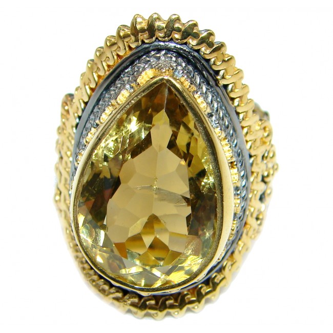 Natural Citrine Rhodium Gold plated over Sterling Silver handmade ring size adjustable