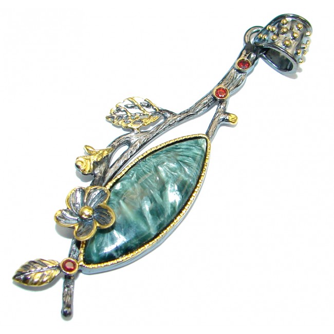 Precious Seraphinite Granet Gold plated over Sterling Silver handmade Pendant