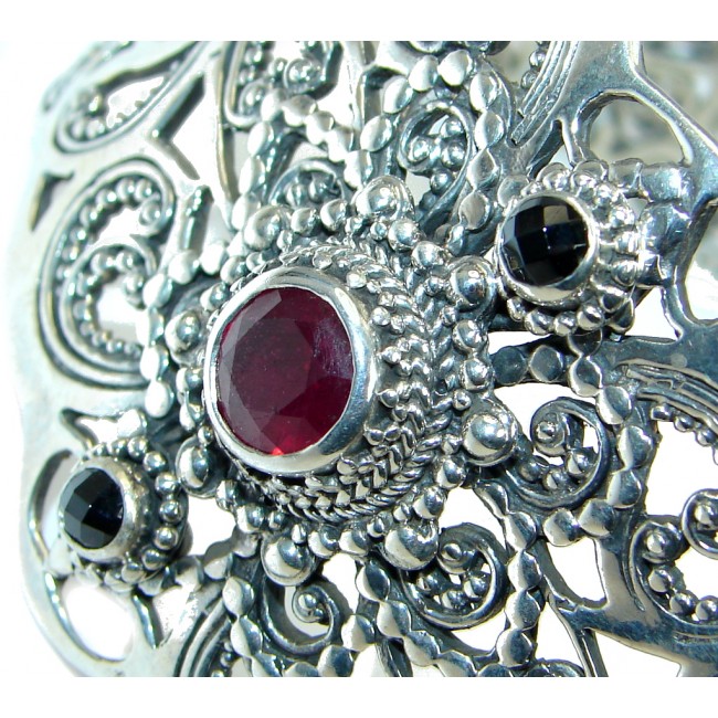 Huge Luxury Genuine Ruby Black Spinel Sterling Silver handmade Cuff/Bracelet