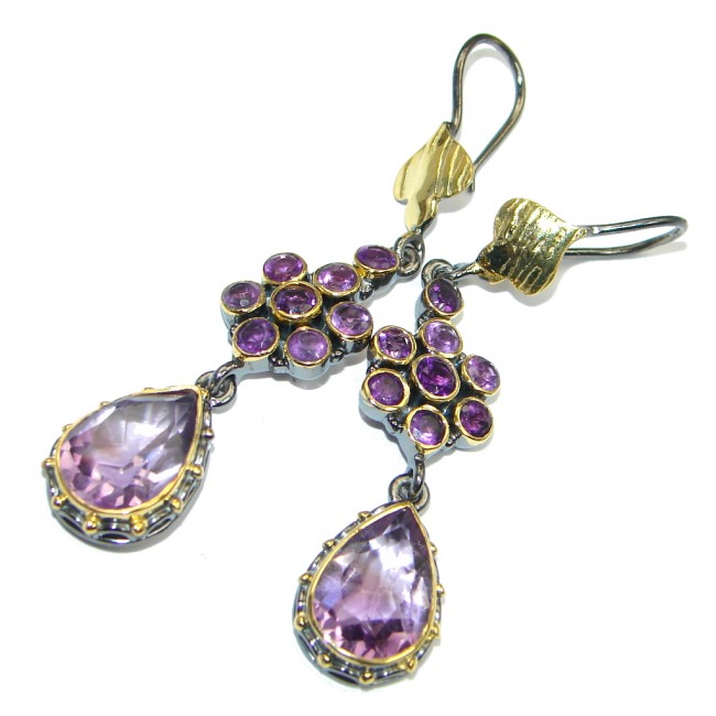 Unique NATURAL Amethyst Gold plated over Sterling Silver earrings