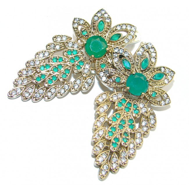 Victorian Style created Green Emerald Sterling Silver stud earrings