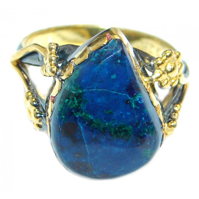 Parrot's Wing Chrysocolla Gold Rhodium plated over Sterling Silver Ring size 6