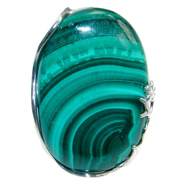 Natural AAA quality Malachite Sterling Silver handcrafted ring size 7 adjustable