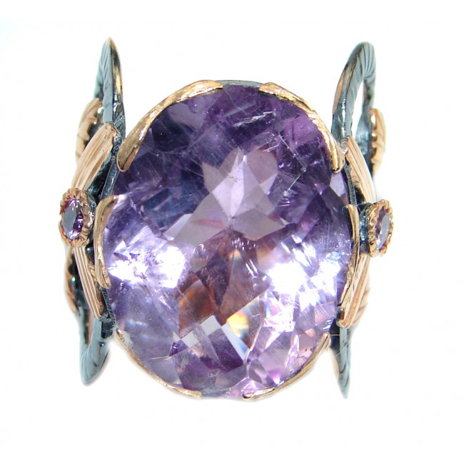 Bold Design Genuine Amethyst Rose Gold plated over Sterling Silver handmade ring size 8