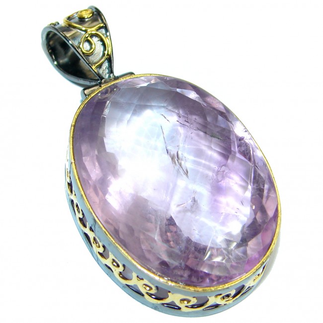 One of the kind genuine Amethyst Gold plated over Sterling Silver handmade Pendant