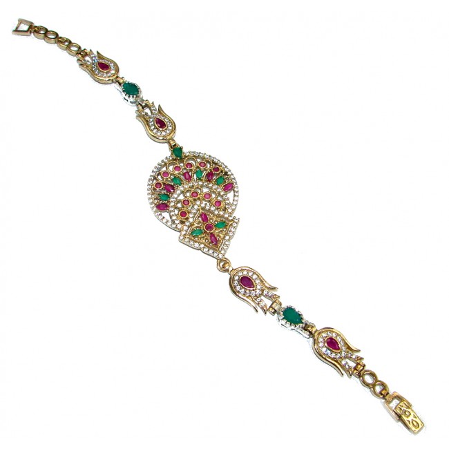 Flawless created Ruby Emerald Gold Rhodium plated over Sterling Silver Bracelet