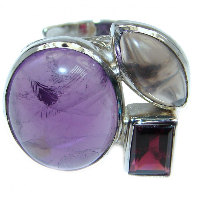 Purple Aura Amethyst Sterling Silver ring size 7 adjustable