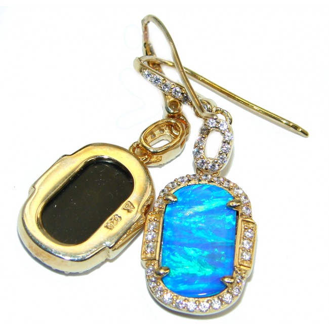 Luxury Lab Blue Japanese Fire Opal Sterling Silver earrings