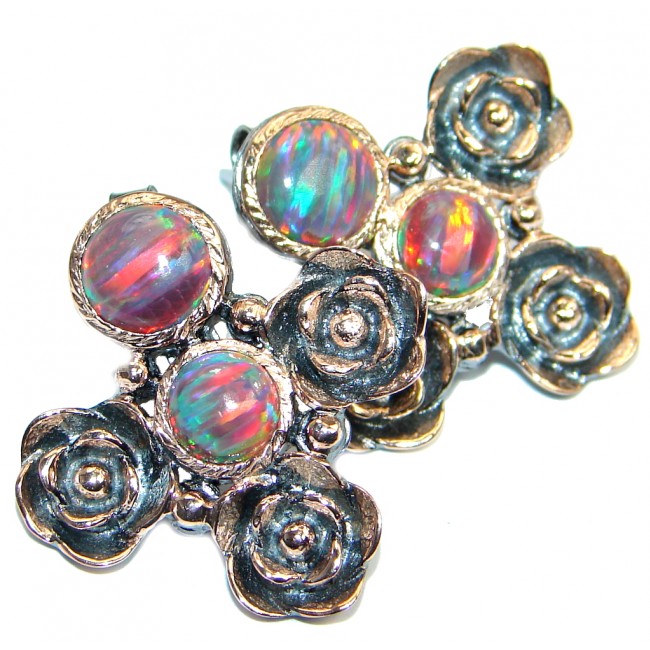 Pink Beauty Japanese Fire Opal Gold Rhodium Sterling Silver earrings