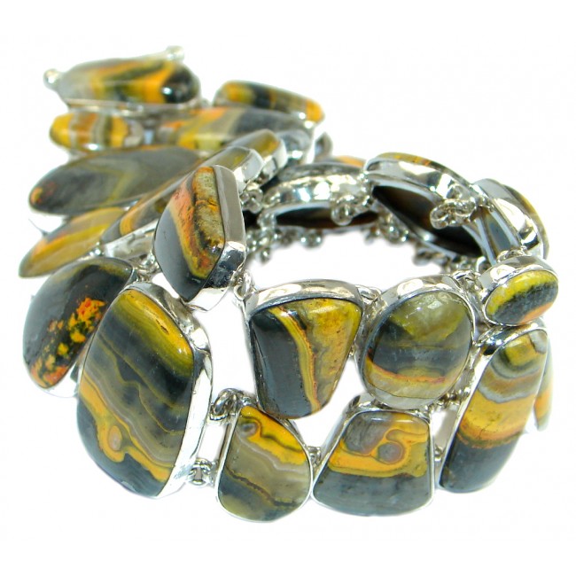 Jumbo Aura Of Beauty natural Bumble Bee Jasper Sterling Silver handmade bracelet