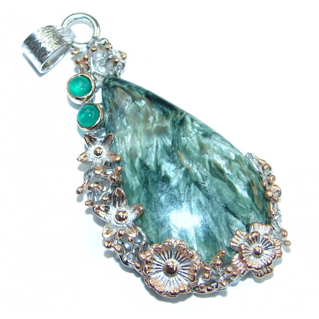 Precious Seraphinite Green Amethyst Rose Gold plated over Sterling Silver handmade Pendant