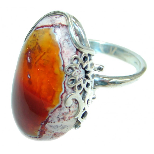 Mexican Fire Opal Oxidized Sterling Silver handmade Ring size 8 adjustable