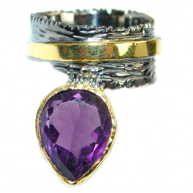 Vintage Style genuine Amethyst Gold plated over Sterling Silver ring; s. 8