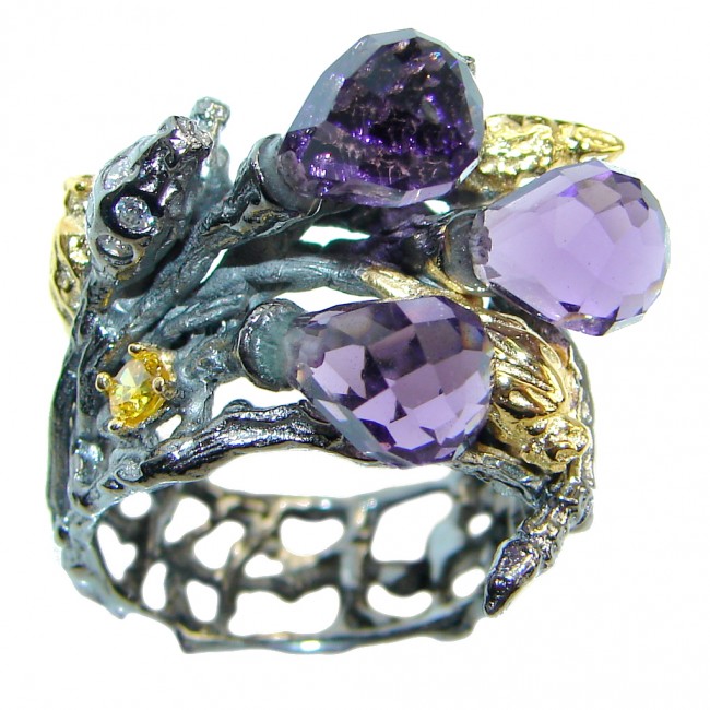 Fine Art natural Amethyst Gold plated over Sterling Silver ring; s. 6