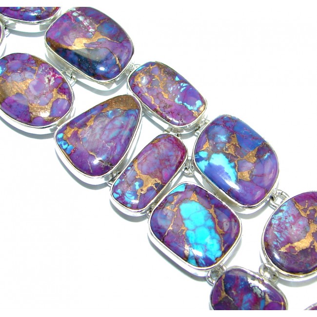 Large Purple Turquoise with copper vains Sterling Silver handmade Bracelet