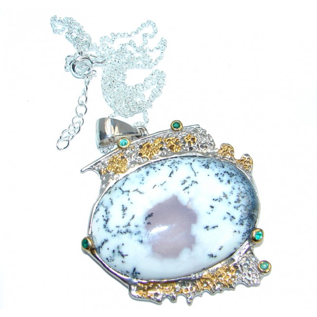 Fainth In Love Dendritic Agate Chrome Diopside Two Tones Sterling Silver necklace