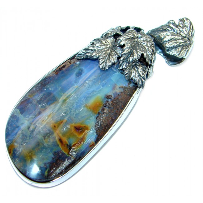 Beautiful Natural Australian Boulder Opal Oxidized Sterling Silver handmade Pendant