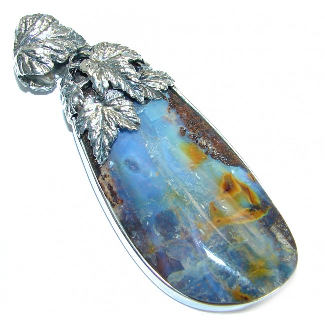 Beautiful Natural Australian Boulder Opal Oxidized Sterling Silver handmade Pendant