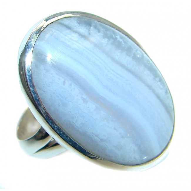 Delicate Light Blue Lace Agate Sterling Silver Ring s. 7 adjustable
