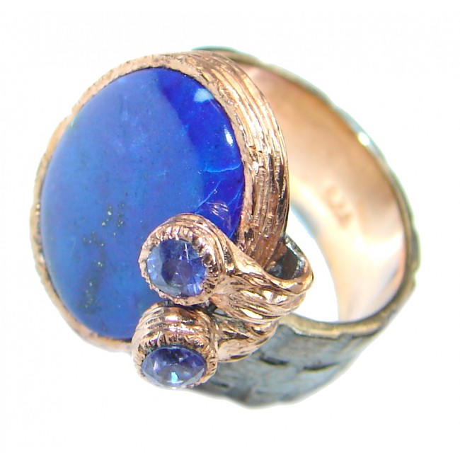 Perfect Blue Lapis Lazuli Tanzanite Rose Gold Rhodium plated over Sterling Silver Ring size 6