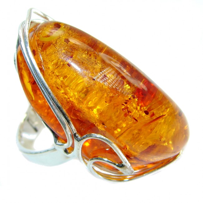Genuine Baltic Polish Amber Sterling Silver handmade Ring size 7 adjustable