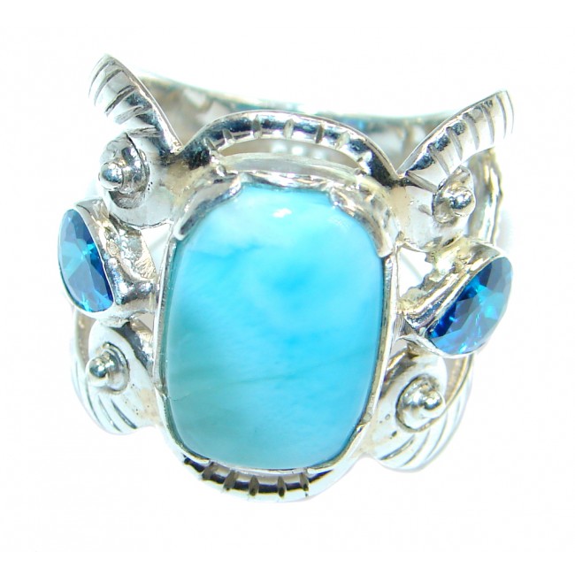 Larimar Oxidized Sterling Silver handmade Ring size 8