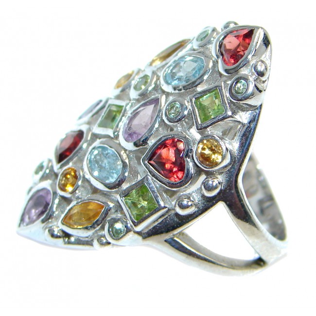Beautiful Natural Multigem Sterling Silver Cocktail ring; size 6 1/4