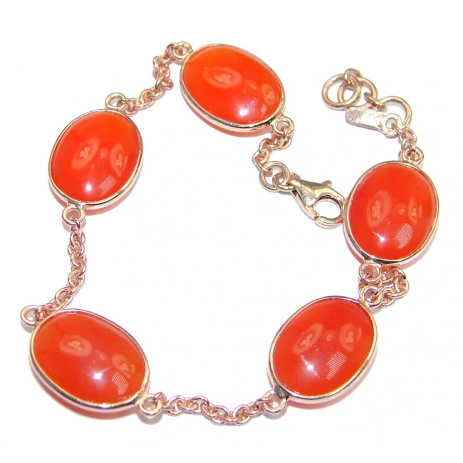 Orange genuine Carnelian Gold plated over Sterling Silver handcrafted Bracelet