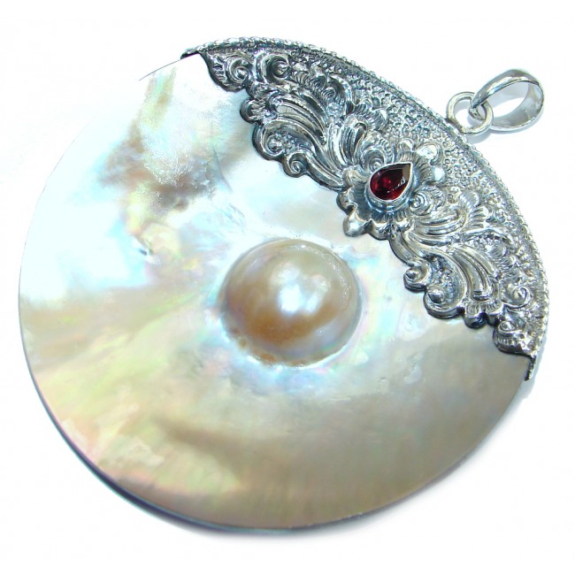 Jumbo Natural Rainbow Abalone Sterling Silver handmade Pendant