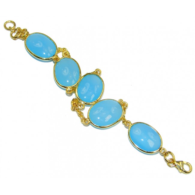 Genuine Chalcedony Agate Gold plated over Sterling Silver handcrafted Bracelet