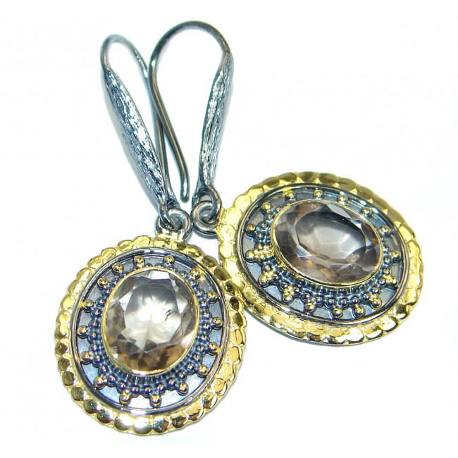 Long Smoky Topaz Gold plated over Sterling Silver handmade earrings