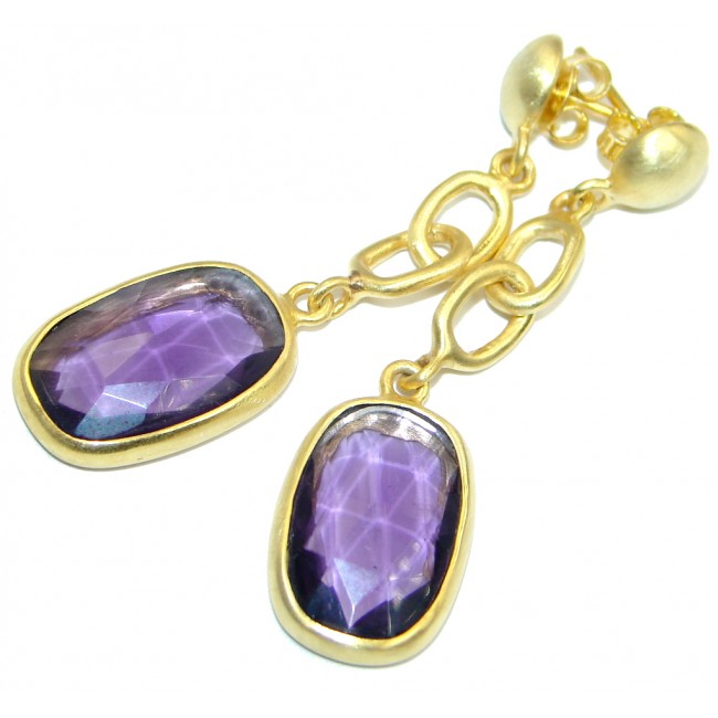 Perfect Natural Amethyst Gold plated over Sterling Silver handmade earrings