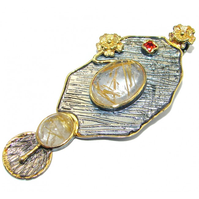 Himalayan Treasure Golden Rutilated Quartz Gold plated over Sterling Silver Pendant