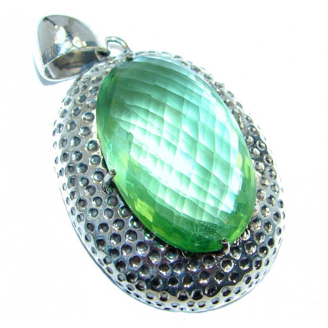 Huge Amazing created Emerald color Quartz Sterling Silver Pendant