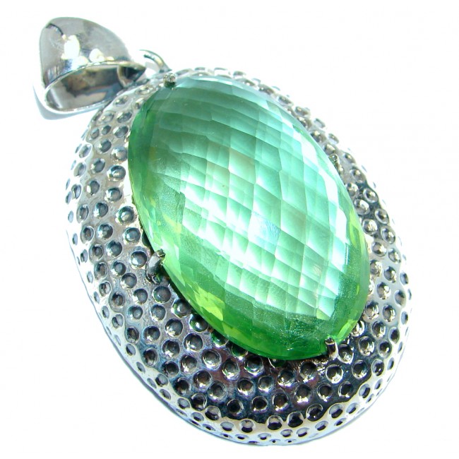 Huge Amazing created Emerald color Quartz Sterling Silver Pendant