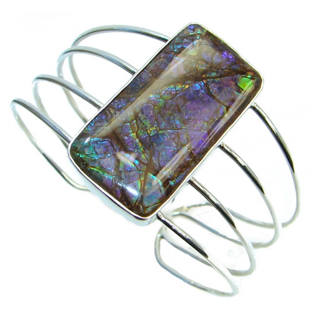 Jumbo One in the World Natural Green Ammolite Sterling Silver Bracelet / Cuff