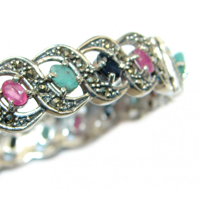 Glorious Natural Ruby Emerald 925 Sterling Silver Bangle bracelet