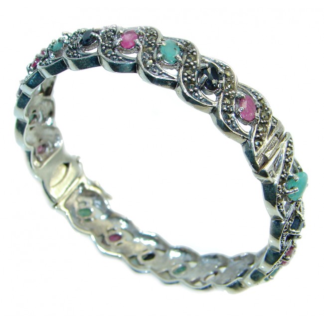 Glorious Natural Ruby Emerald 925 Sterling Silver Bangle bracelet