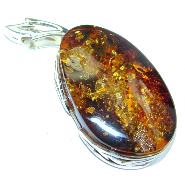Incredible Natural Baltic Amber Sterling Silver handcrafted Pendant