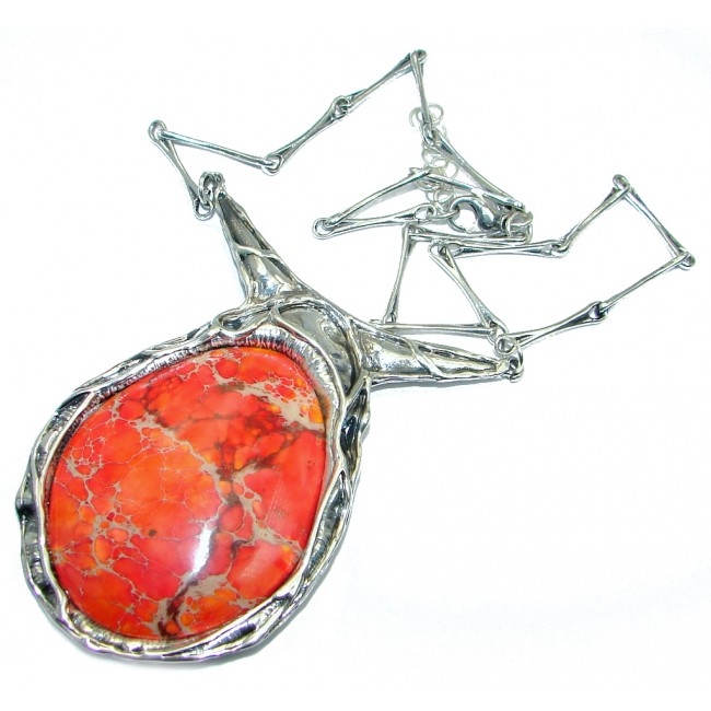 Emily Orange Sea Sediment Jasper oxidized Sterling Silver handmade necklace