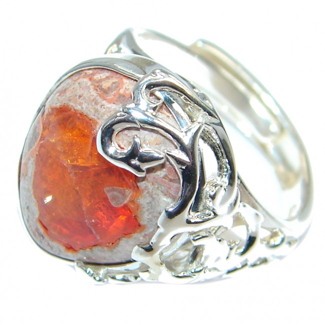 Authentic Mexican Fire Opal Oxidized Sterling Silver handmade Ring size 7 adjustable