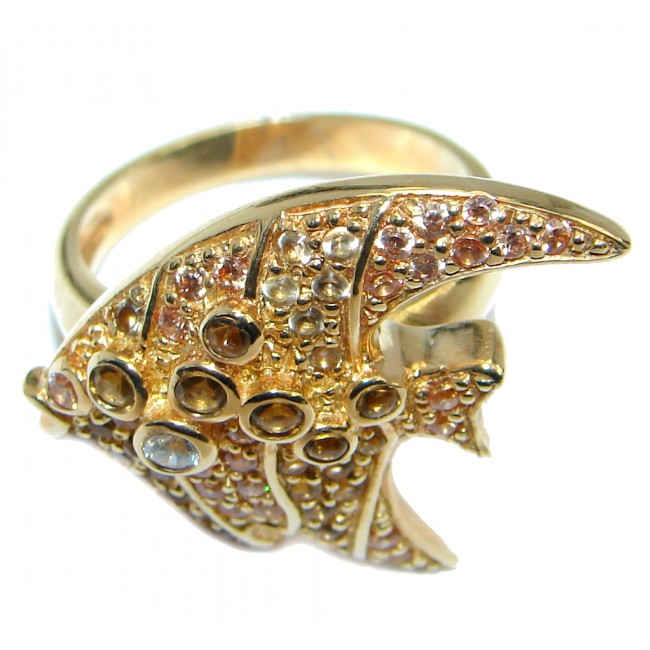 Exotic Fish Smoky Topaz White Topaz Gold plated over .925 Sterling Silver Ring s. 8
