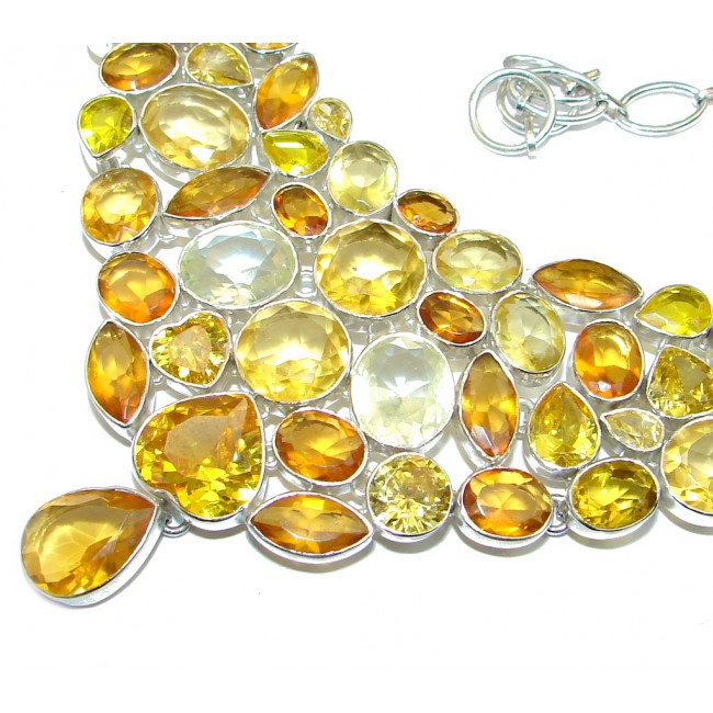 Chic and Dramatic Lab. created Yellow Quartz Sterling Silver handmade necklace