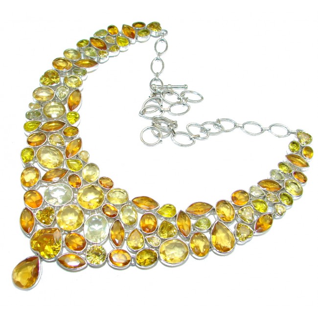 Chic and Dramatic Lab. created Yellow Quartz Sterling Silver handmade necklace