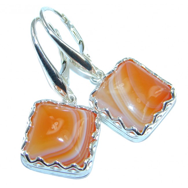 Sublime Orange Botswana Agate Sterling Silver handmade earrings