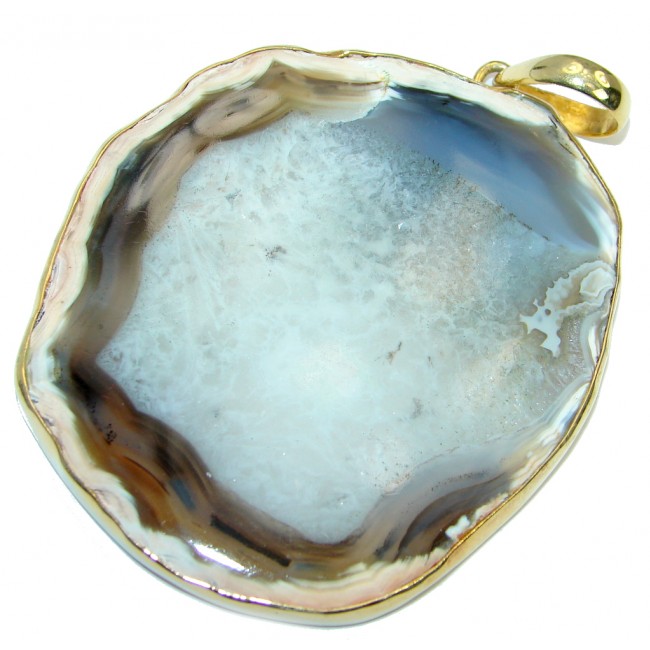 Huge 46.8 grams! Botswana Agate Gold plated over Sterling Silver handcrafted Pendant